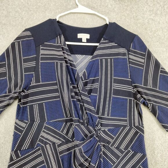 Pea in thePod Maternity Dress Wmns Sz L Navy Blue White Weave Pattern 3/4 Sleeve - Picture 2 of 11